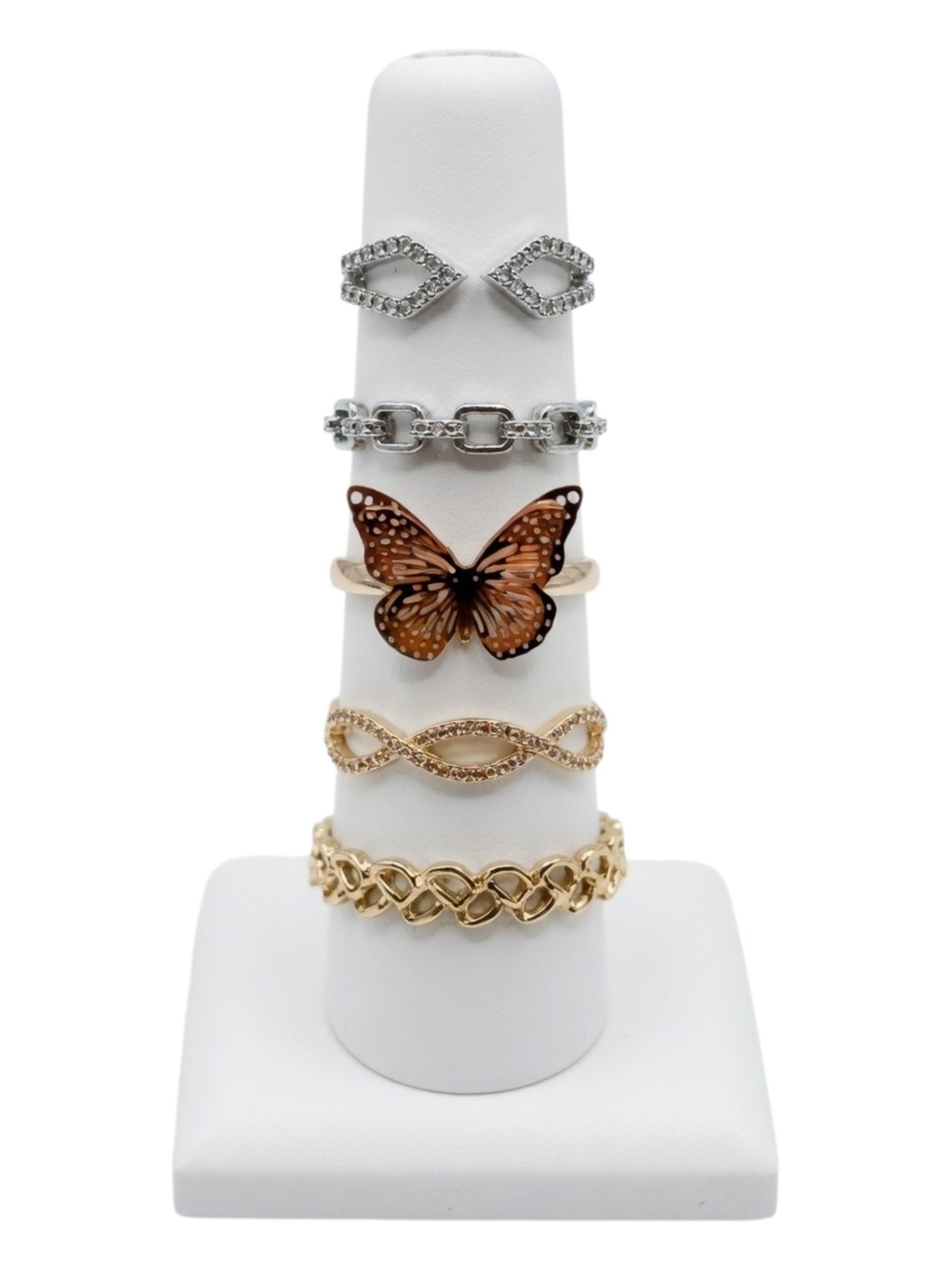 Set of 5 Rings Butterfly Mixed Metal- Size 7